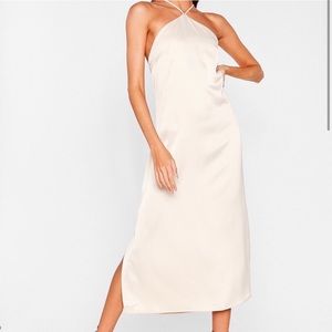 Nasty Gal off white halter midi dress